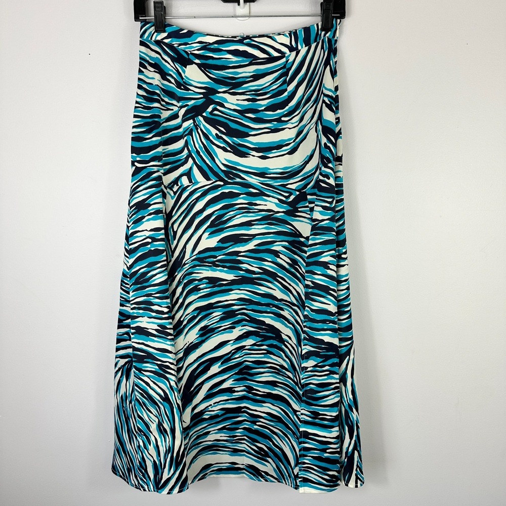 Vtg Y2K Laundry Shelli Segal Maxi Skirt Womens 2 Blue Abstract Zebra Statement